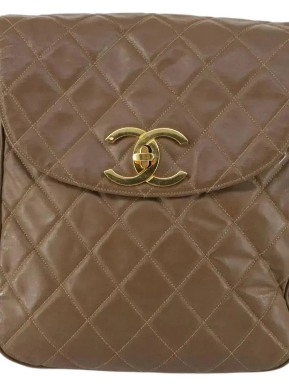 CHANEL Matelasse Backpack Coated Canvas Brown Gold CC Auth 142441